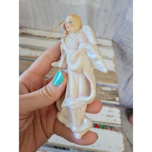 Angel cherub banjo vintage ornament tree porcelain Xmas - Picture 3 of 7
